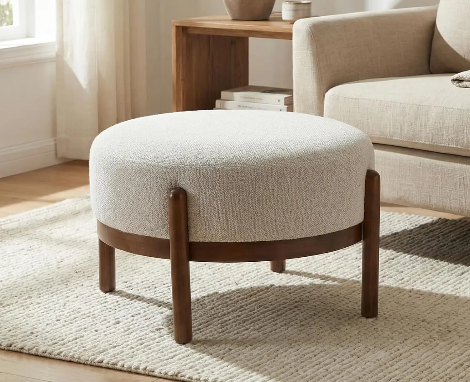 Sherpa Sherpa Fabric Ottoman Bench with Wooden Legs Single Seat for Living Room Bedroom, Customized - Aliexpress Deal