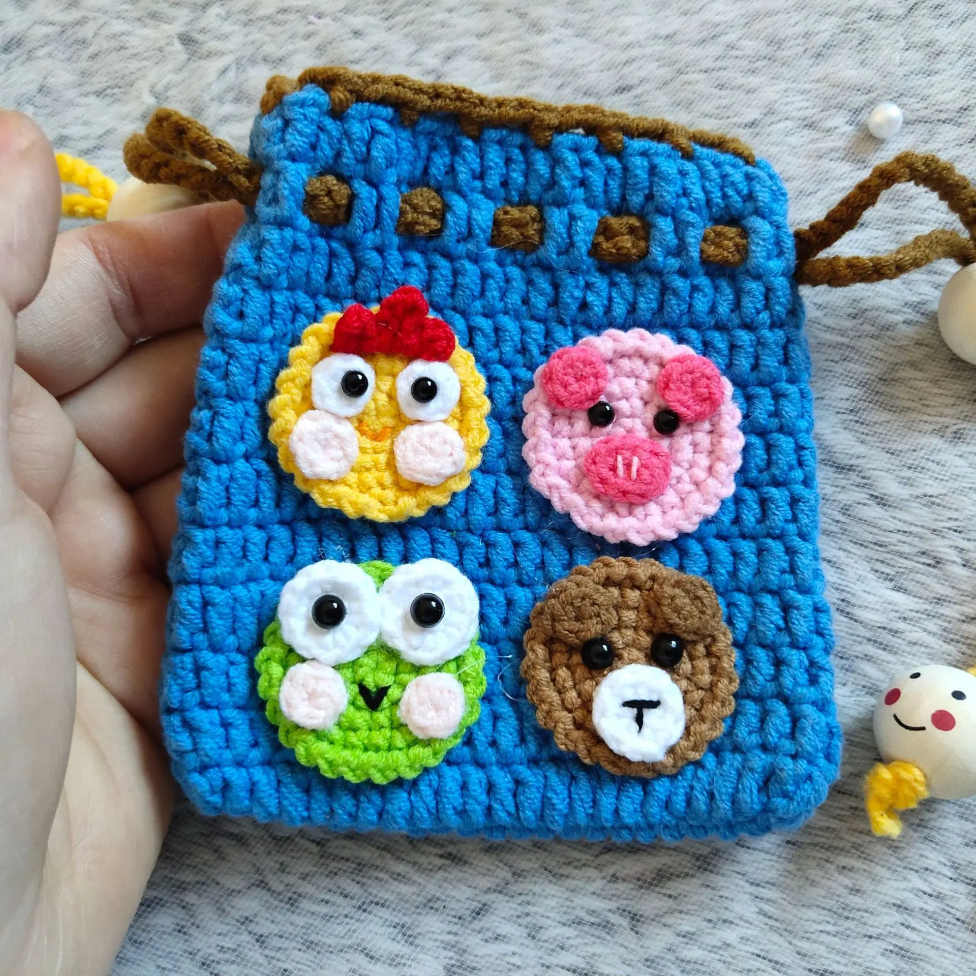 Handmade crochet wool thread mini bag frog cat burger ugly fish change key jewelry red envelope handmade creative gift