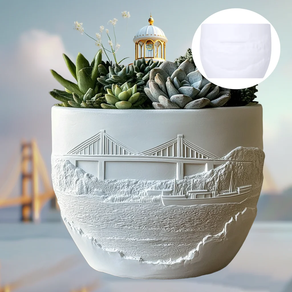 3D Cross Sea Bridge Relief Circular Succulent Plant Flower Pot Resin Silicone Mold DIY Bridge Storage Box Candle Cup Gypsum Clay