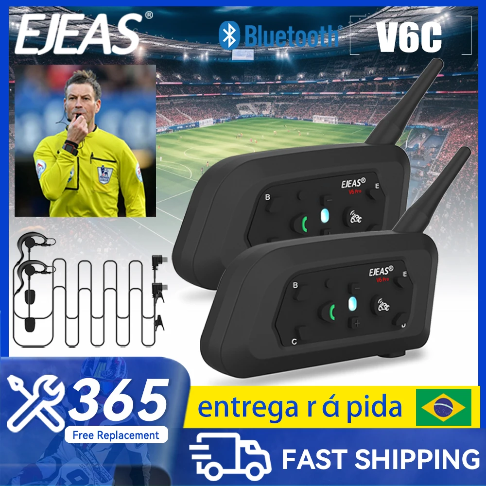 

EJEAS V6C PRO Original Referee Walkie-talkie Full Duplex Waterproof In-ear Bluetooth Referee Headset Helmet Headset for 6 People