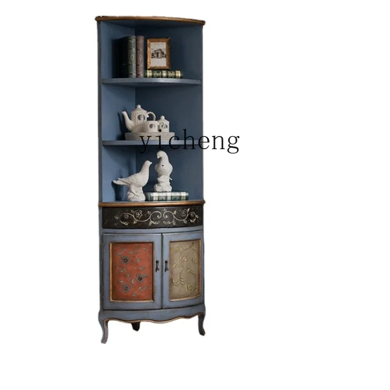 

ZK Solid Wood Corner Cabinet Painted Bedroom Corner Cabinet Mediterranean Triangle Cabinet Corner