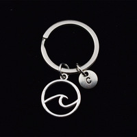 Hollowed-out Waves 26 Letters Surf Sea Sports Key Chains, keyring,Silver Color, Women Jewelry Man Accessory Pendant Fashion