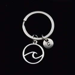 Hollowed-out Waves 26 Letters Surf Sea Sports Key Chains, keyring,Silver Color, Women Jewelry Man Accessory Pendant Fashion