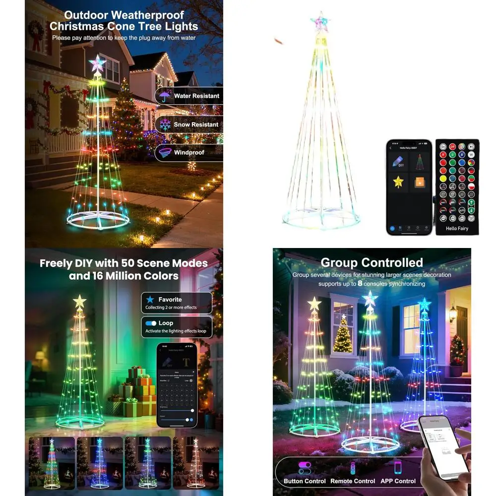 

Умная рождественская елка на 6 футов со светодиодной подсветкой C6, звездным топпером, синхронизацией музыки, приложением и дистанционным управлением, освещением своими руками, таймером, водонепроницаемостью