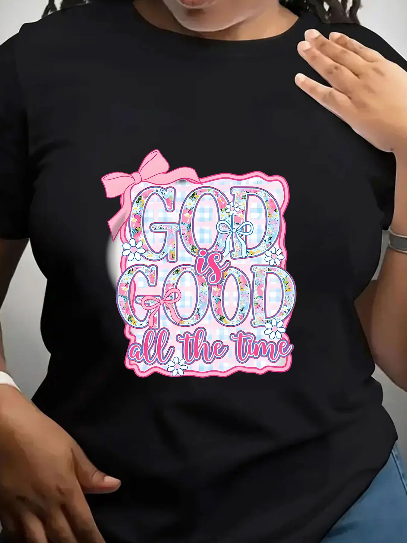 Women's Trendy Crew Neck T-Shirt God Is Good All the Time Suitable for Casual Sportswear
