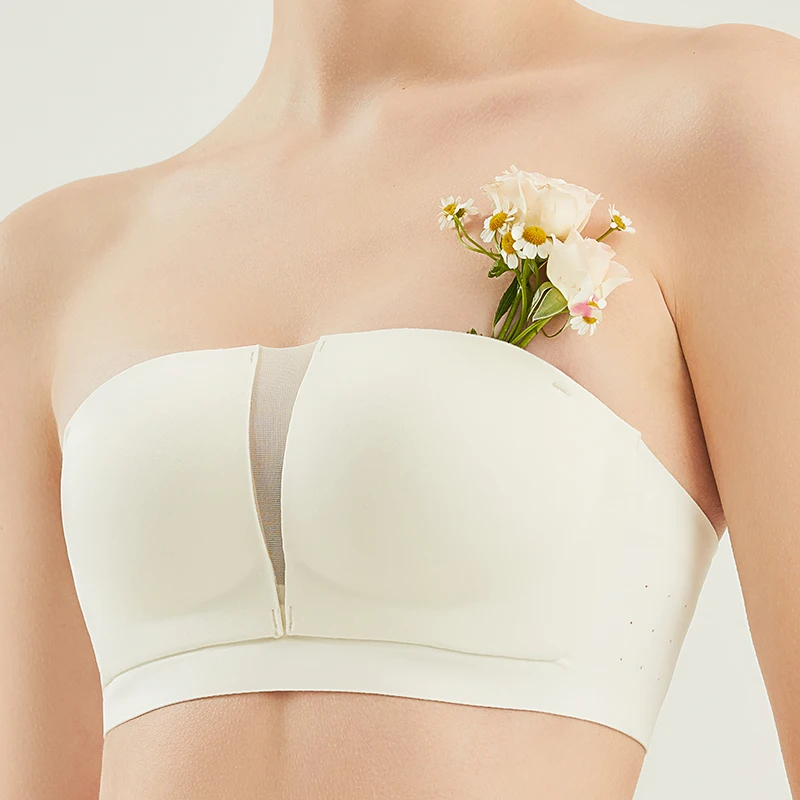 On Sale Strapless Women Lingerie Anti Slip No Marking Bra Without Steel Ring Fixed Cup Smooth Wrapped Inside Breathable