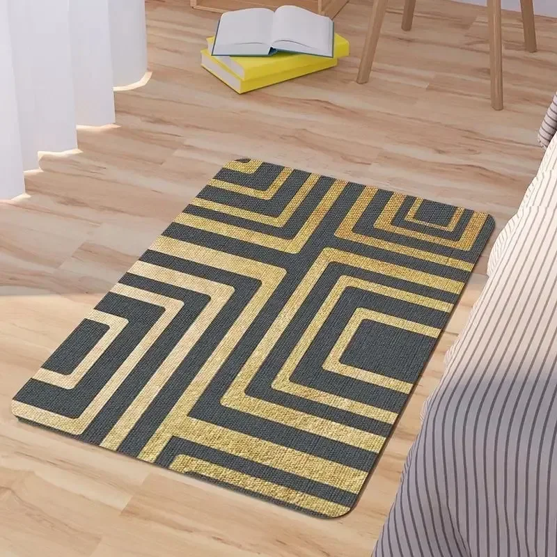 Geometric Stripes Bath Mat Super Absorbent Shower Kitchen Rug for Home Room Decoration Non Slip Entrance Carpet Hallway Doormat