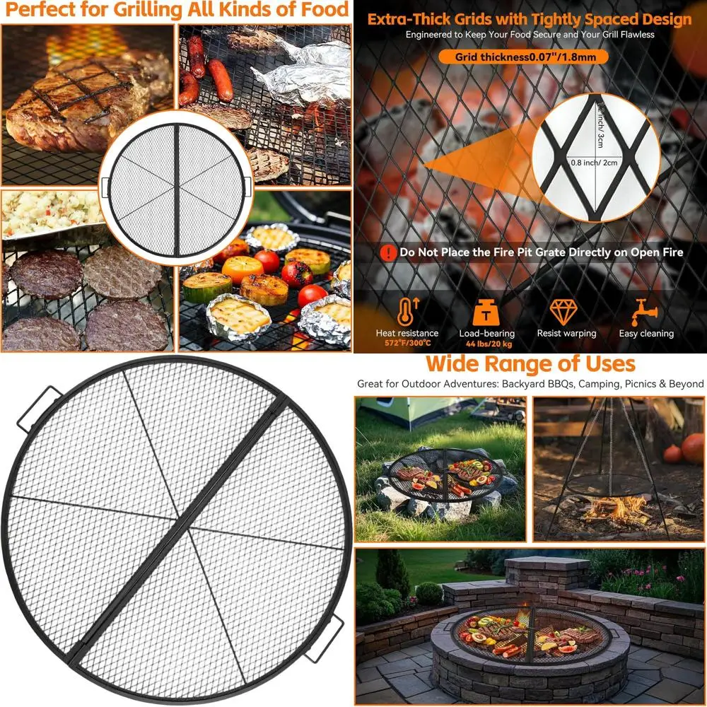 

Portable Heavy-Duty Round Folding Campfire Grill - 30 Cooking Grate for Outdoor Parties