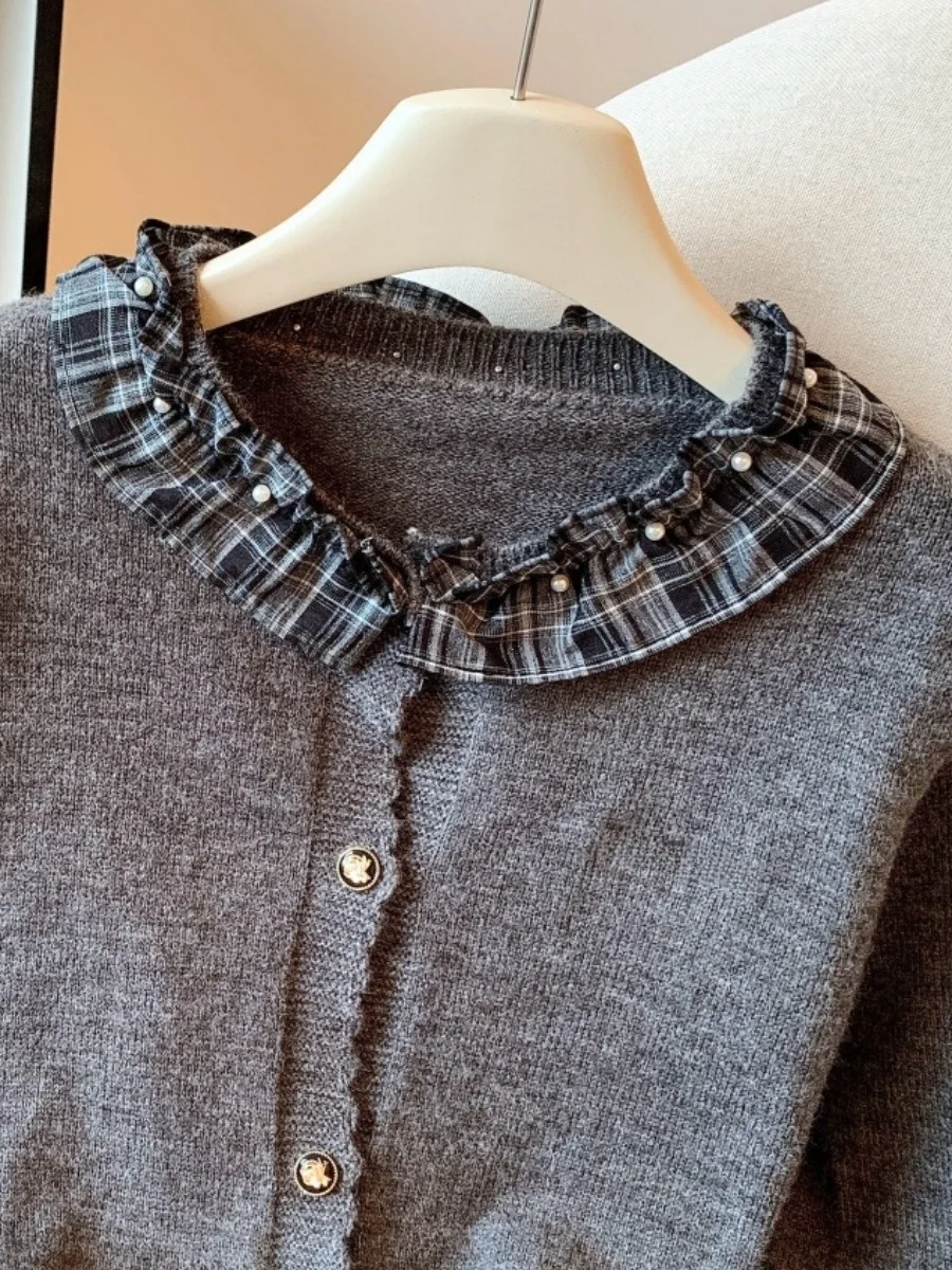 سترة نسائية محبوكة مفتوحة من Retro ey سترة نسائية ذات مظهر أذن من ort Sle سترة خريفية جديدة كورية فضفاضة بأزرار مناسبة...