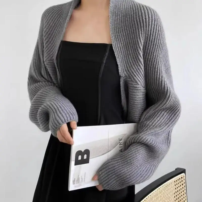 39BC Women Long Sleeve Open Front Crop Tops Cropped Boleros Shrug Cardigan Sweater