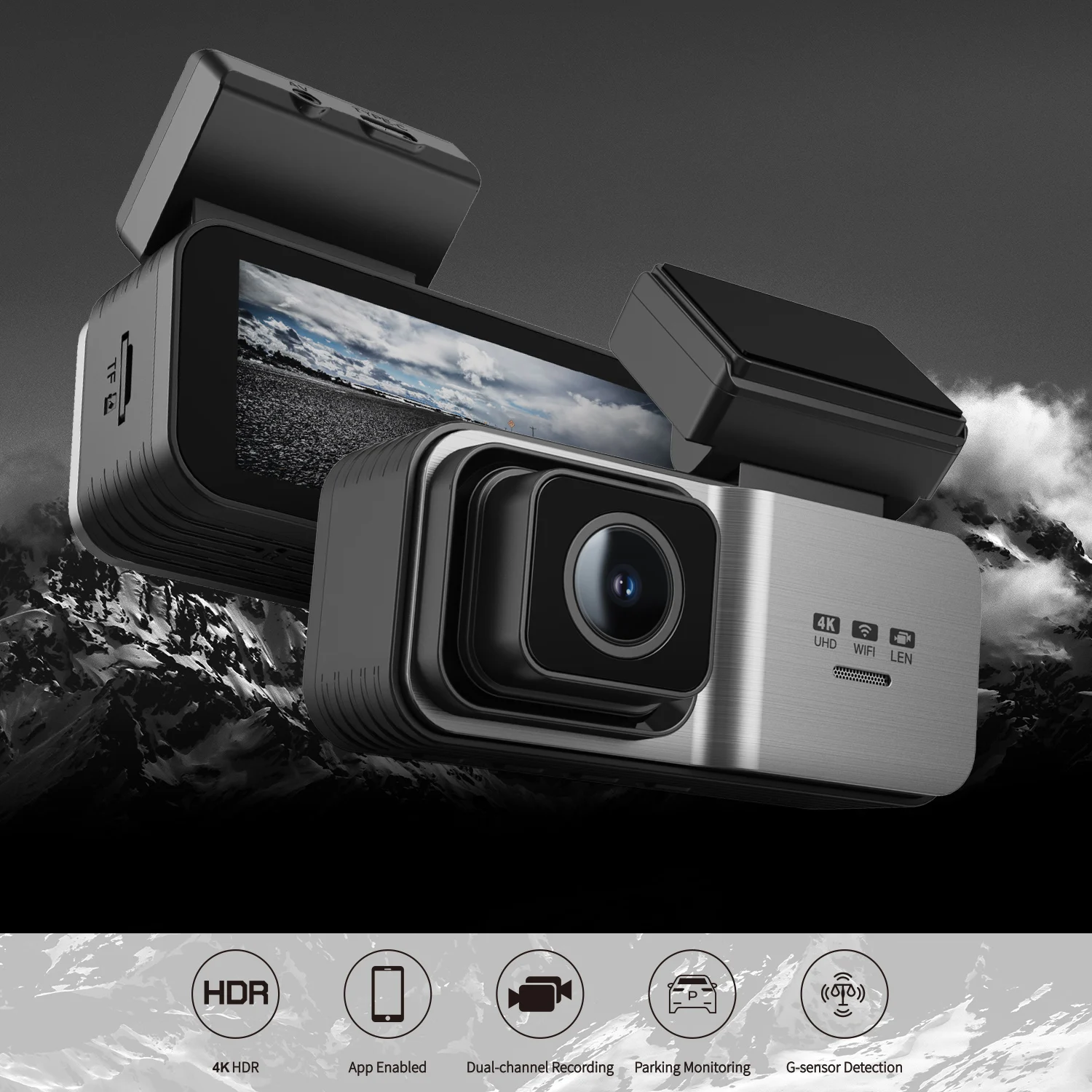 HD 4K Dashcam Built-in WiFi Night Vision Support 1080P Rearview Camera Dual Lens Car DVR Video Recorder Black Box Dual-Recording