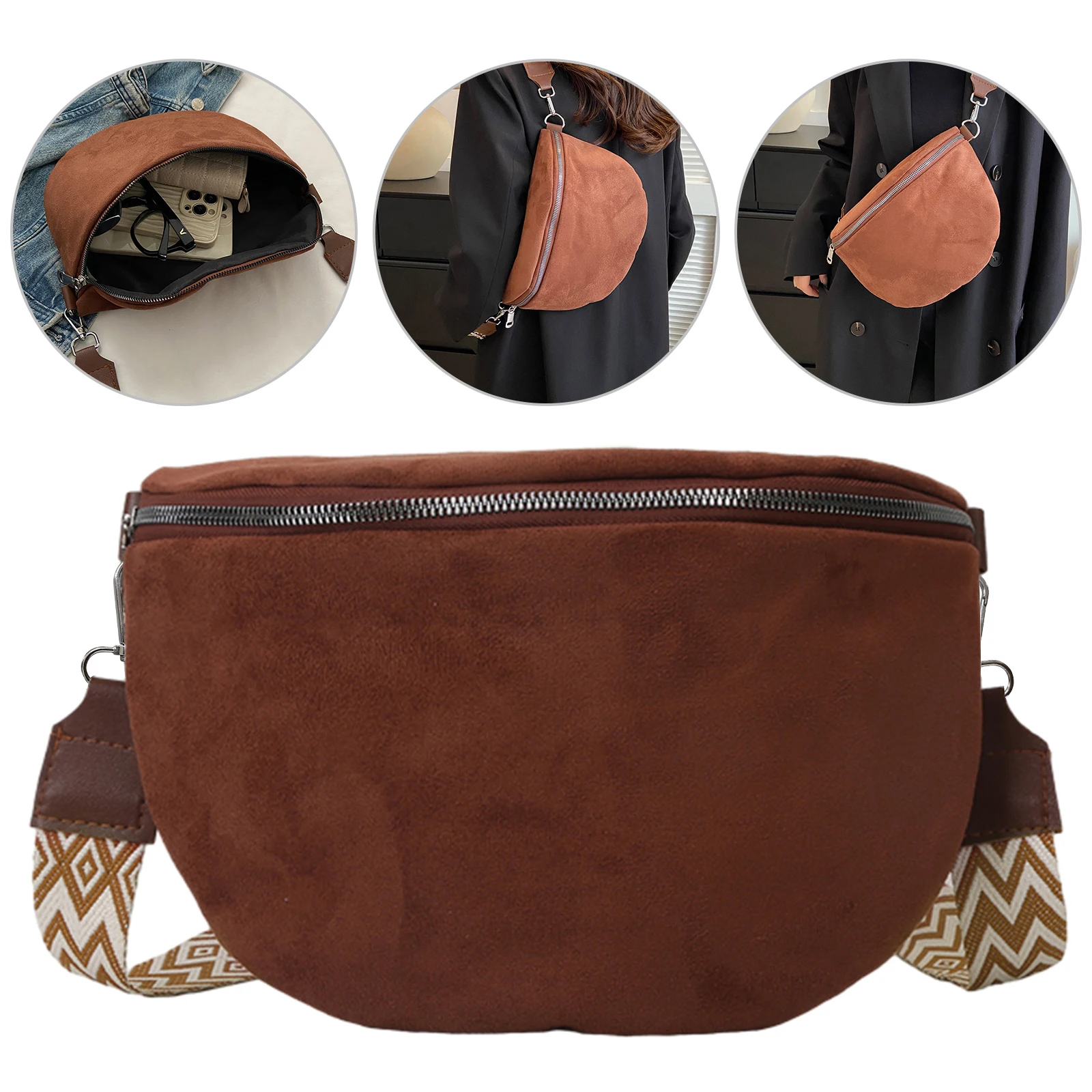 

Women Casual Sling Bag PU Leather Chest Bag Purse Solid Color Solid Shoulder Bag Adjustable Wide Strap Ladies Commuting Bag