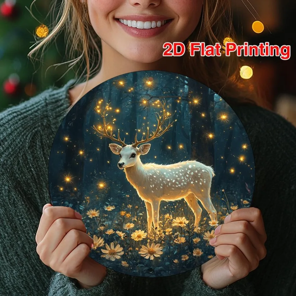 

2D Flat1pc Print Art White Deer, Glowing Cornea, Garden at Night Yard Kitchen Cafe Home Office Country Wall Perfect Holiday Gift