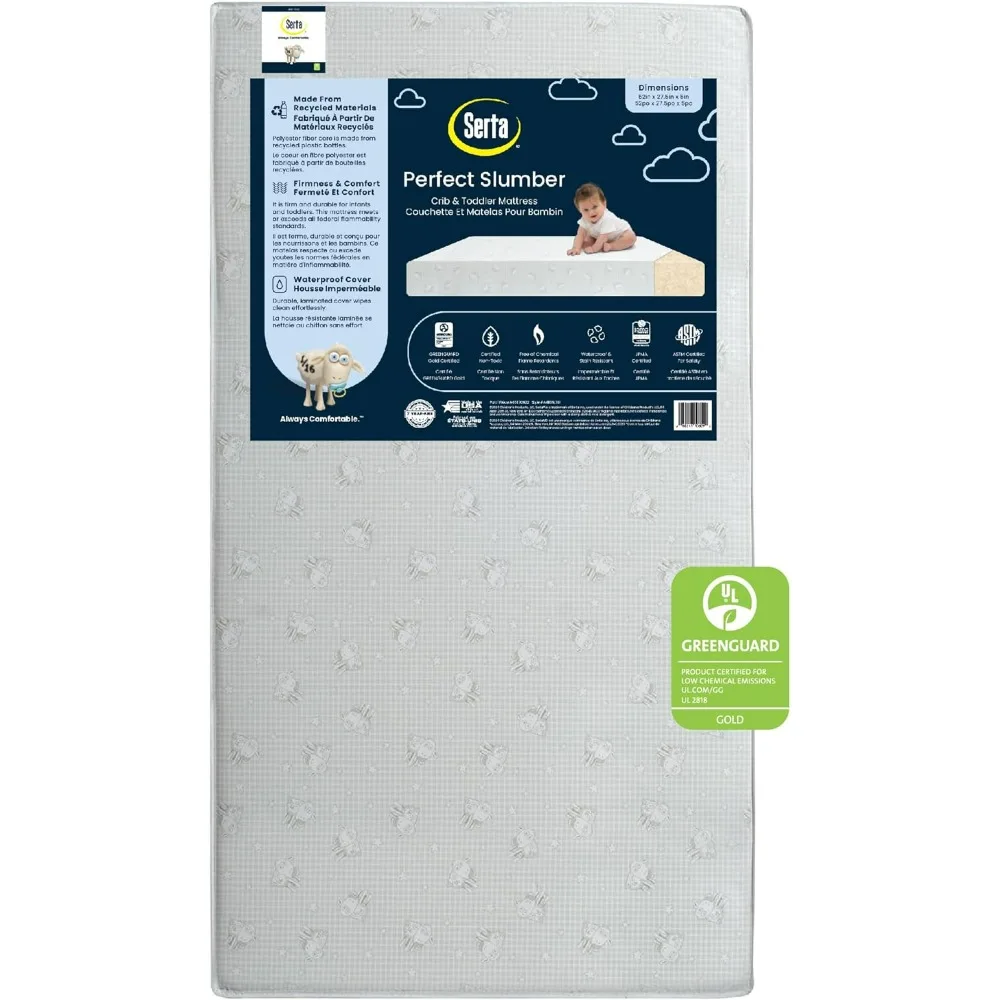 Serta Perfect Slumber Dual Sided Crib and Toddler Mattress - Waterproof - Hypoallergenic Premium Sustainably Sourced Fiber Core