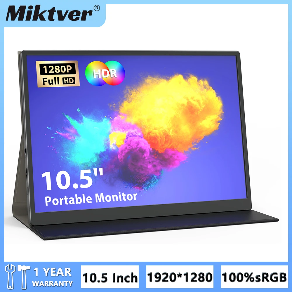 

Miktver MK105 Full HD 1920x1280 Portable Monitor Phone Secondary Gaming Display 100%sRGB 10.5 Inch USB-C/HDMI Laptop IPS Screen