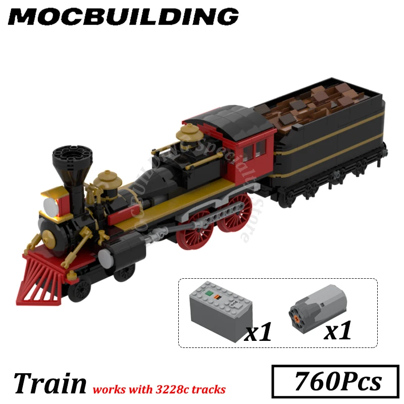 Motorized Train Locomotive with Tender Car M Motor Power Up Model DIY MOCBUILDING Bricks Christmas Gifts Display Toys