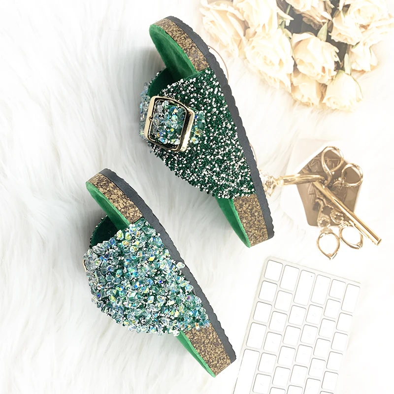 Fashion Ladies Slippers Rhinestone Bling Non-slip Sandals Summer Beach Female Slides