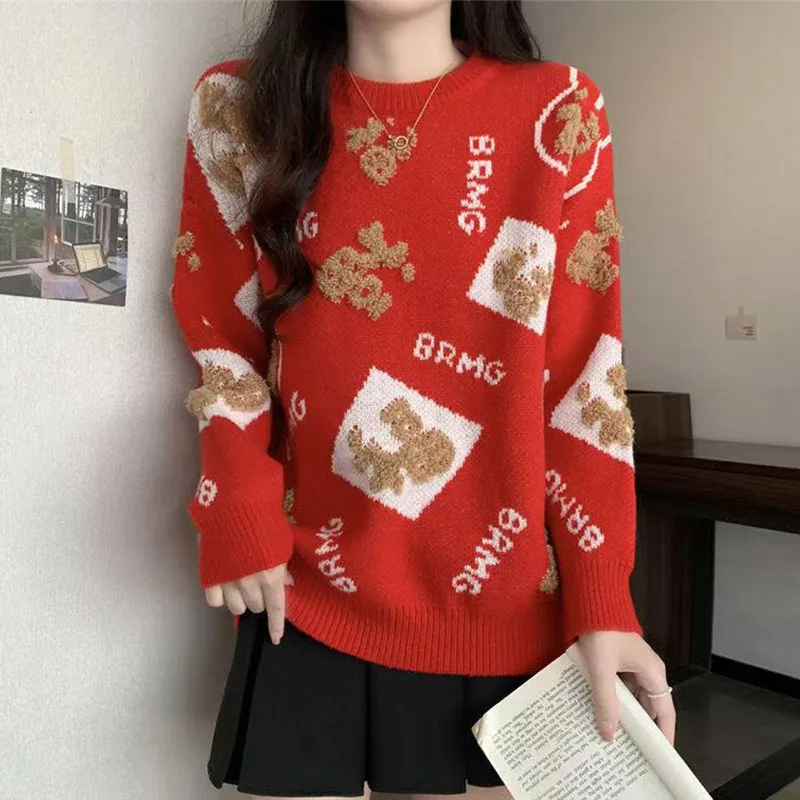 

New Autumn/Winter Fashion Trend Colorblock Printing Half High Neck Loose Versatile Western Commuter Long Sleeve Women's Sweater