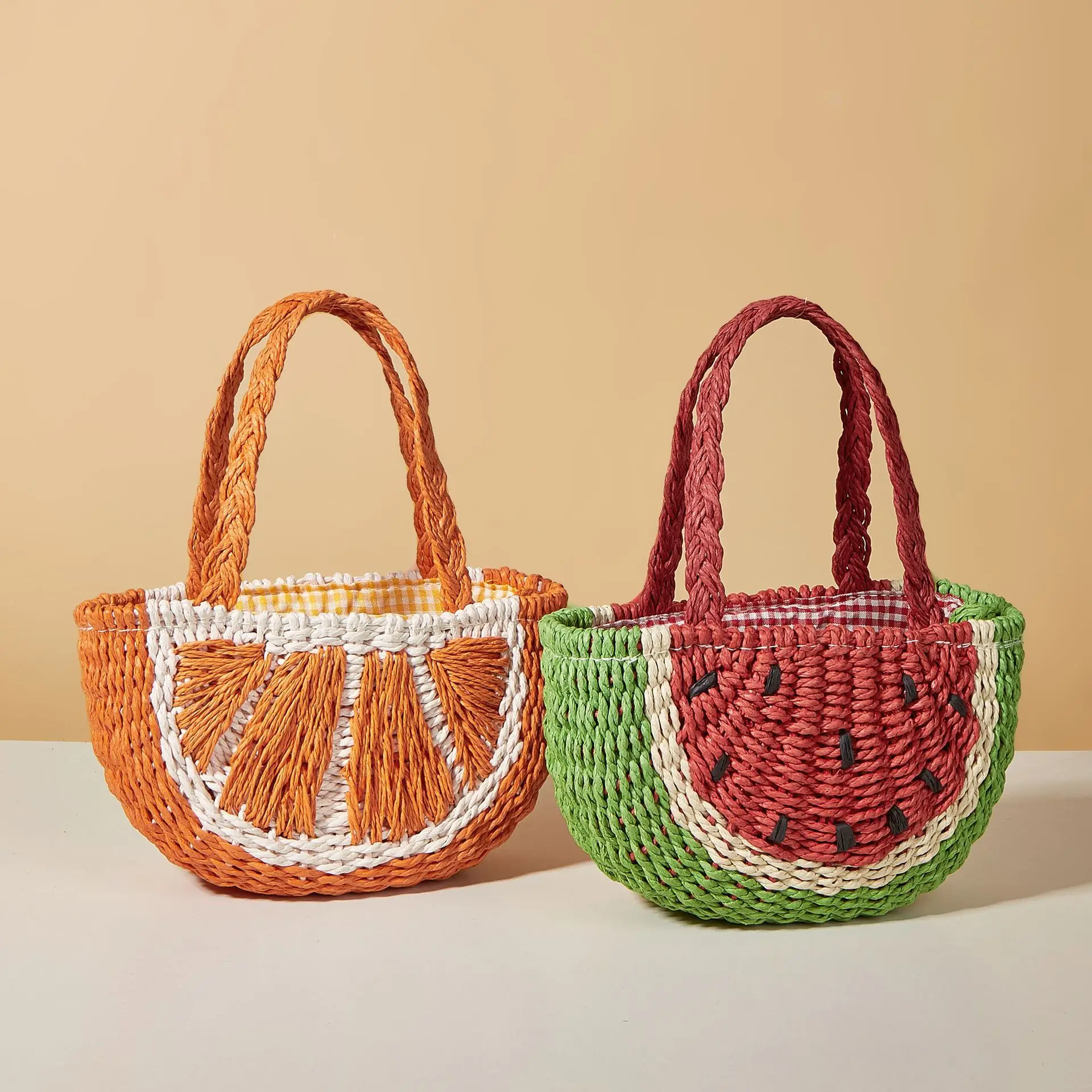 

New Watermelon Straw Woven Women Crossbody Shoulder Bags Fashion Bohemia Female Vacation Beach Bag Handmade Fruit Handbag