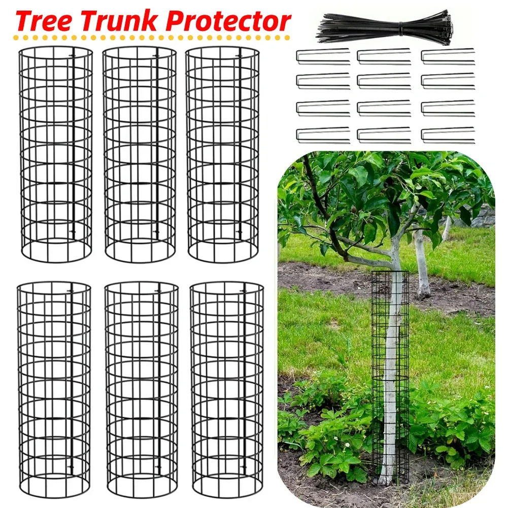 6 Pcs Tree Trunk Protector with Zip Ties & Stakes Metal Plant Guard Protectors Preventing Tree Trunk From Deer Trimmers Mower
