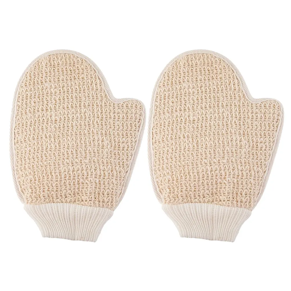 2Pcs Double-Sided Natural Bath Shower Gloves for Adults Body Exfoliating Deep Clean Dirt Removal Back Scrubber Spa Gloves