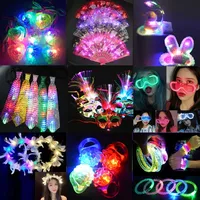 20pcs Adults Kids LED Light Up Toy Party Favor Bulk Glasses Necklace Cat Ear Headband Crown Glow Neon Bar  Halloween