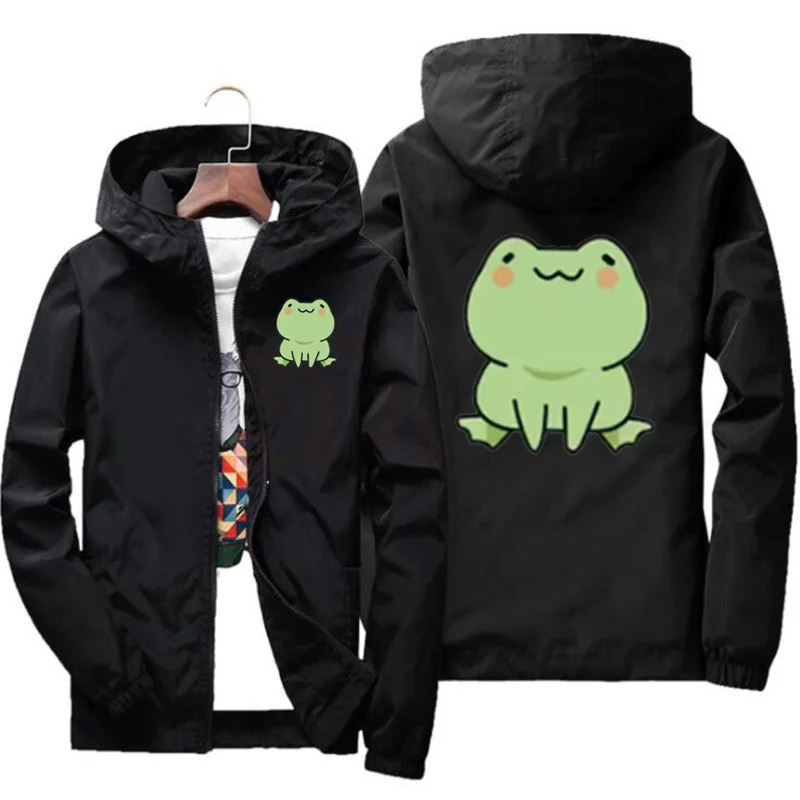 

New Casual Small Frog Zipper Jacket Men'S And Women'S Hooded Unisex UV Resistant Waterproof Jacket Outerwear Spring Summer