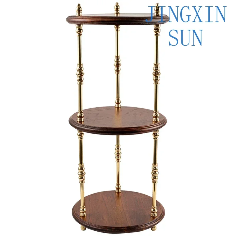 Solid wood brass shelf with three layers of American retro flowers