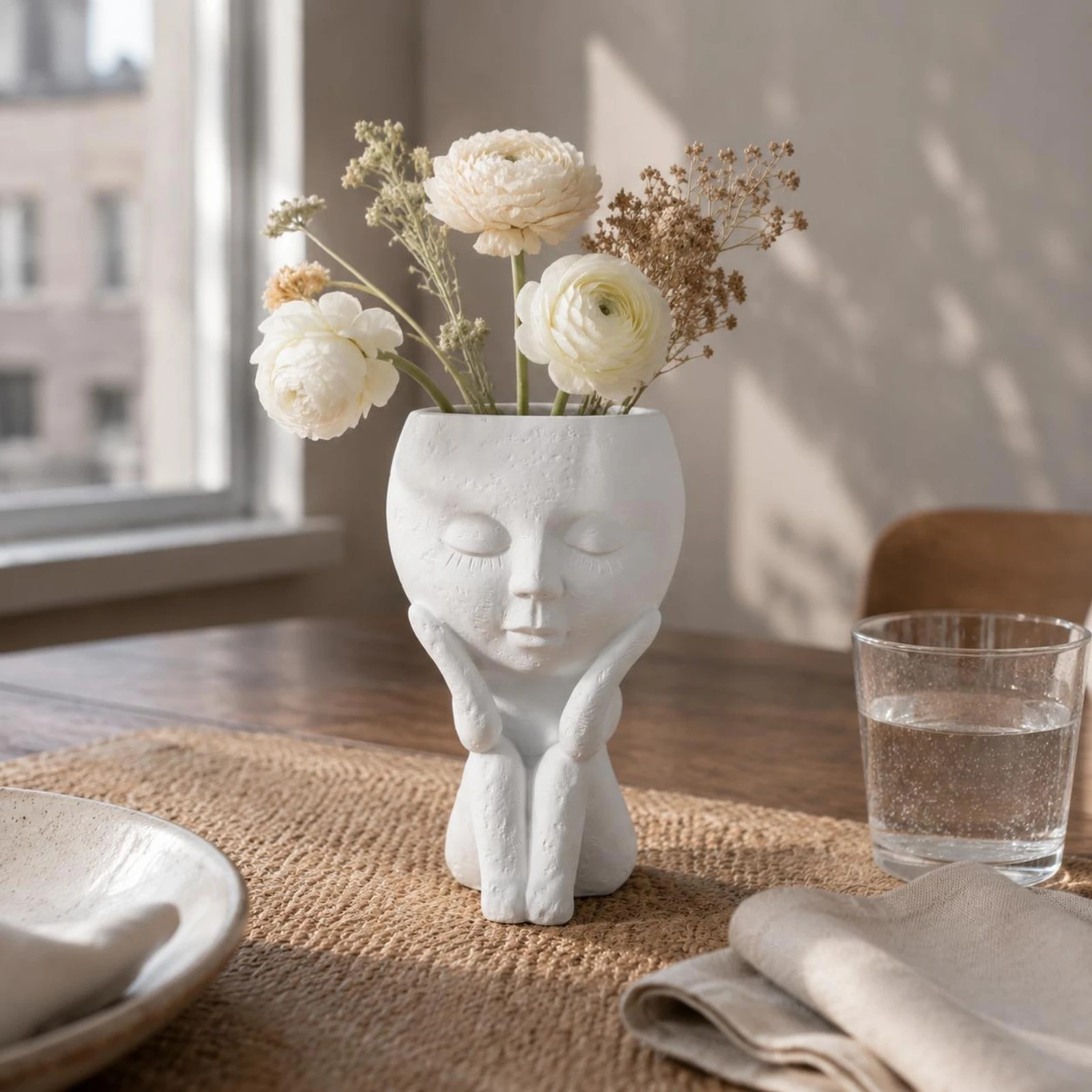 Seated Girl Vase Sculptural Resin Girl Vase Home Decor Textured Uncovered Top