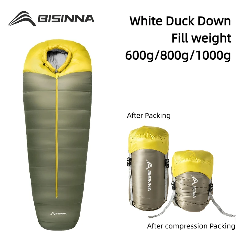 

BISINNA 90% White Duck Down Sleeping Bag Winter Mummy Lightweight Compact and Warm for Outdoor Camping Backpacking