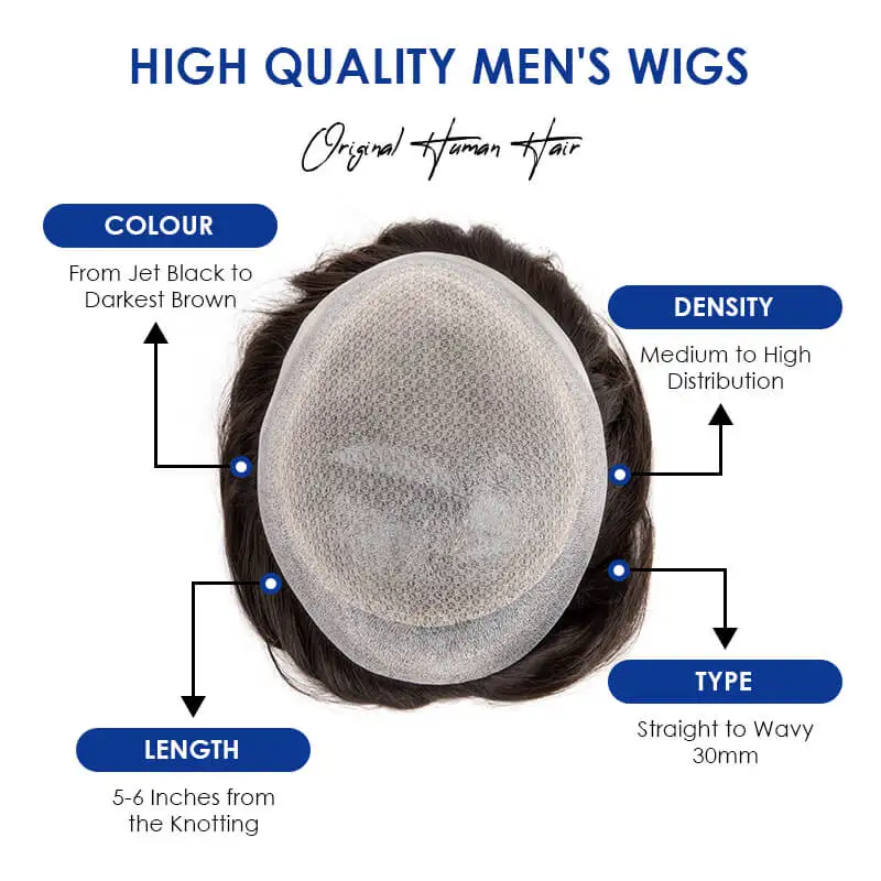 Toupee Men Injected PU Around with Diamond Lace Base 100% Natural Human Hair Male Hair Prosthesis 6\' Hair System Unit Men Wig