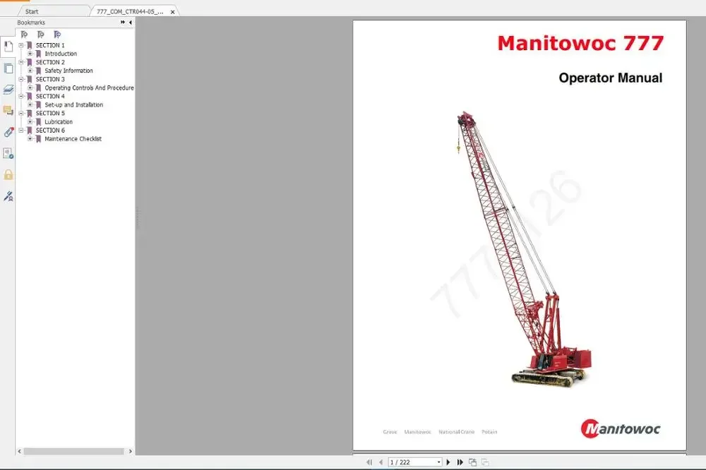 Manitowoc Crawler Cranes Part Manual, Operator & Maintenance Manual, Service Manual DVD