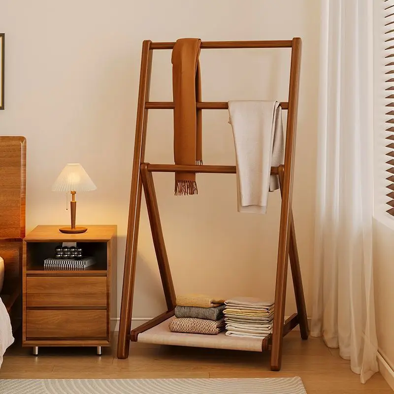 Coat rack, solid wood bedroom, home bedside clothes artifact dormitory rental house multi-functional storage rack