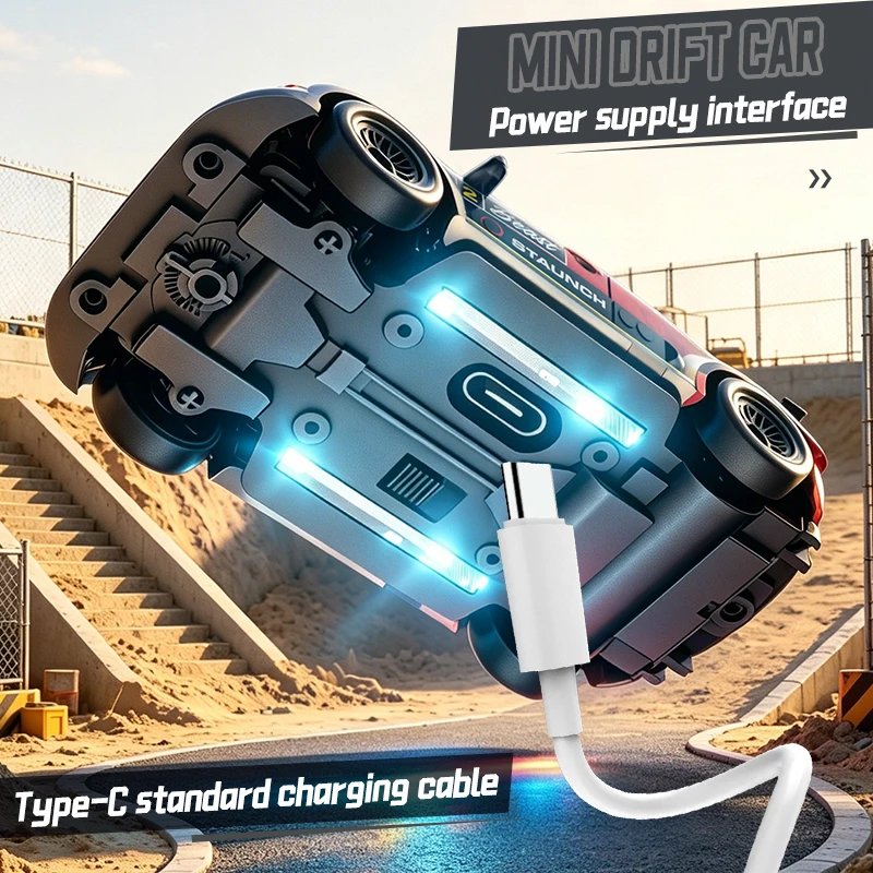 Mini 1:64 Scale RC Drift Car Pocket Size High Speed Remote Control Race Car Cool Street Style Light Up Hobby Toy for Boys - view 5