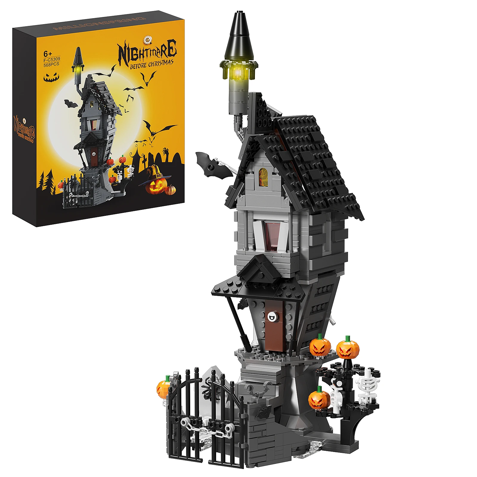 

MOC House of Nightmare Christmas Eve Horror House Building Blocks Pumpkin Ghost Skeleton Hut Brick Toy Children Halloween Gifts