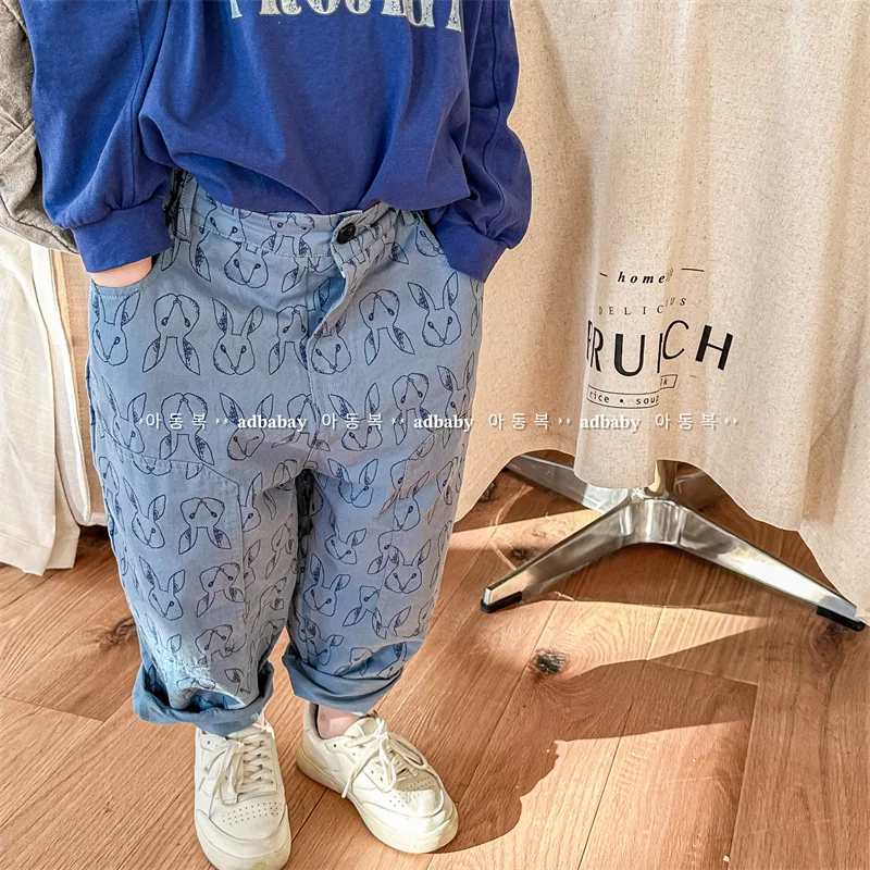 2024 Spring Autumn New Cartoon Print Children Casual Pants Thin Trousers Teenagers Kids Straight Haren Pants Toddler Clothes