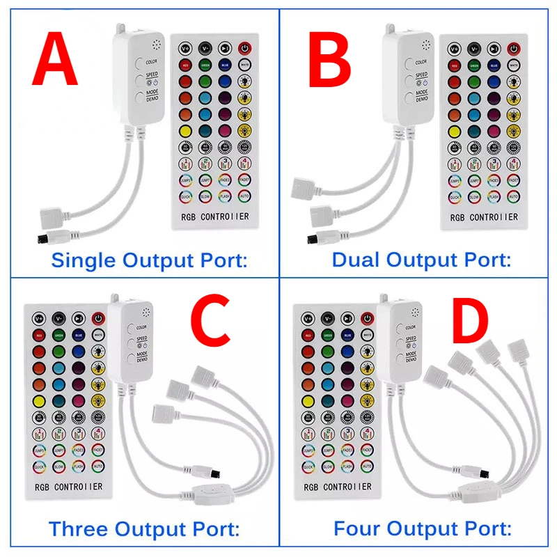 Music Bluetooth RGB Colorful LED Dimmer 1-4 Output Controller Timing Mode with 40 Keys IR Remote Control for 5050 2835 LED Strip