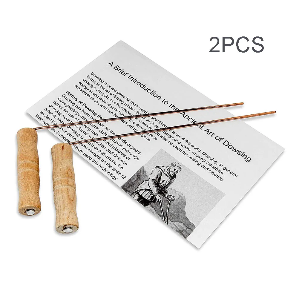 2Pcs 99.9% Copper Divining Dowsing Rods Metal Detector For Water Treasure Finding Tools With Wooden Handle Copper Probing Rod