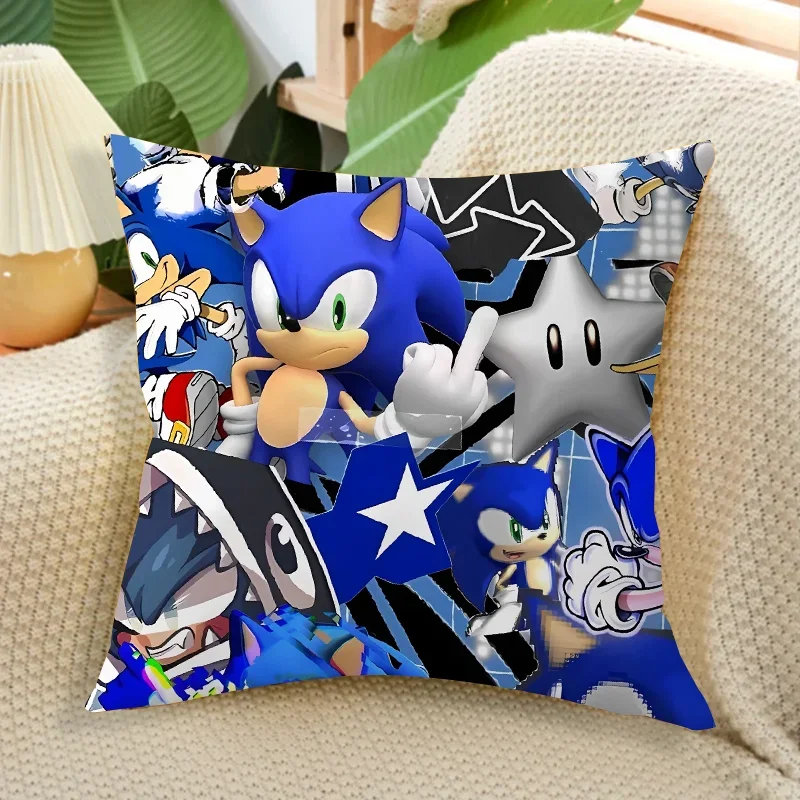 Sonics Pillow Case Anime Cartoon Cute Throw Cushion Cover Pillowslip 45x45cm For Living Room Sofa Home Decor Kids Birthday Gifts