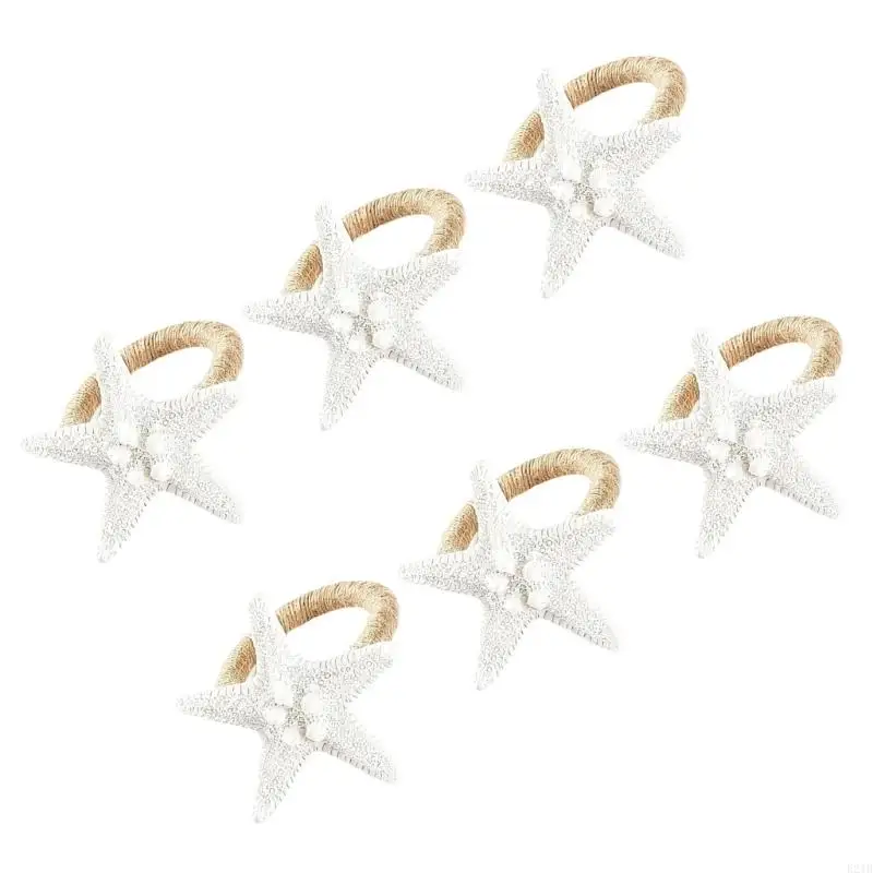 Pack Of 6 Multipurpose Napkin Rings Resin Sea Star Dinning Table Decoration 