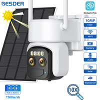 BESDER 10MP Dual Len Wifi Solar Camera 10X Digital Zoom PIR Human Detect with 7500mAh Battery CCTV Surveillance Camera O-Kam Pro