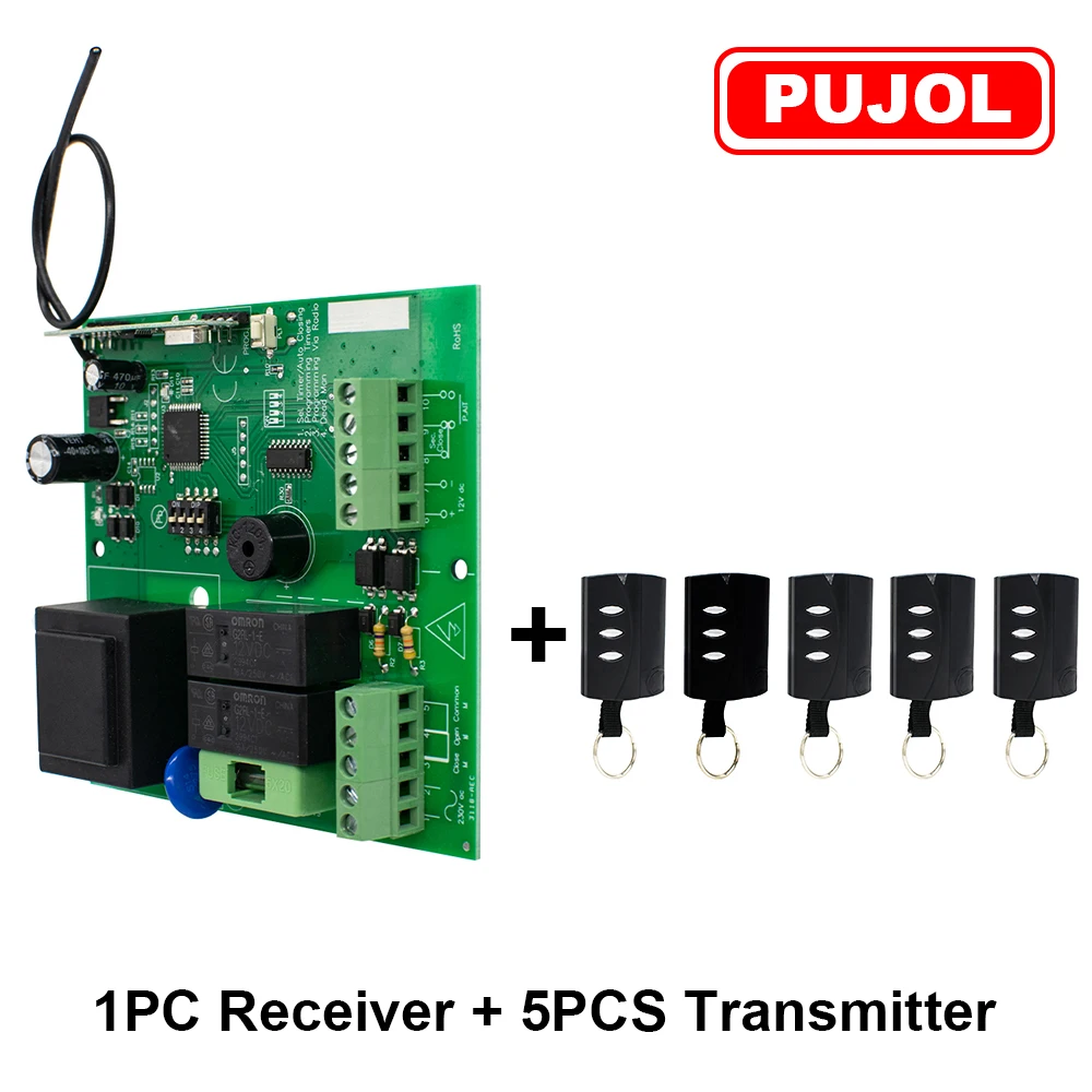 Pujol Roller Shutters Garage Control Receiver 230V AC 24V DC+ 5pcs PUJOL VARIO Code Gate Remote Door Opener Keyfob