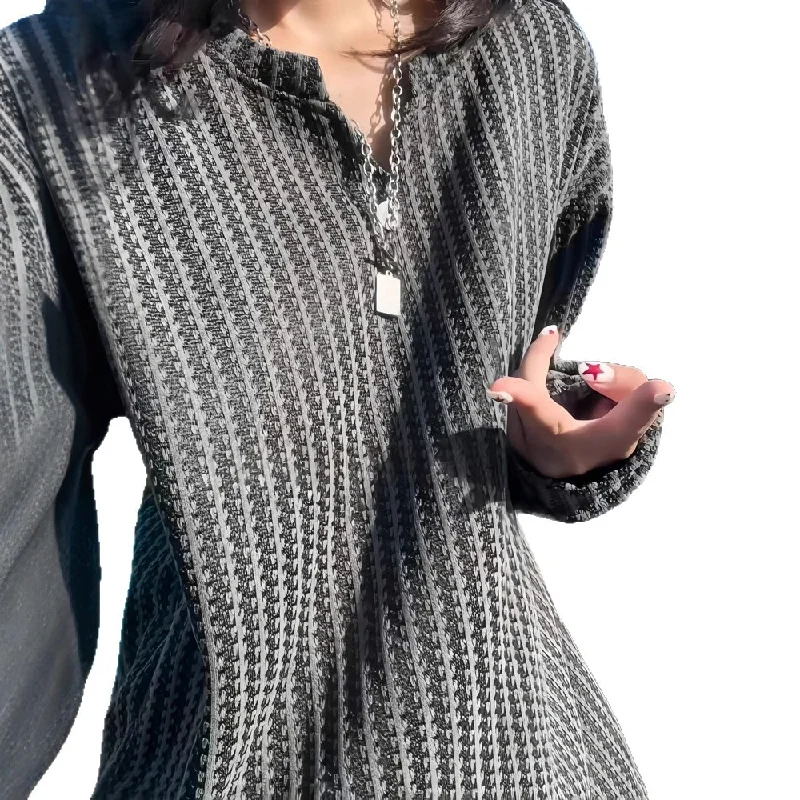 

New Women Men's Autumn Sweatshirts Retro Striped V-neck Long Sleeve Pullover Tops Casual Streetwear Loose Versatile T Shirt