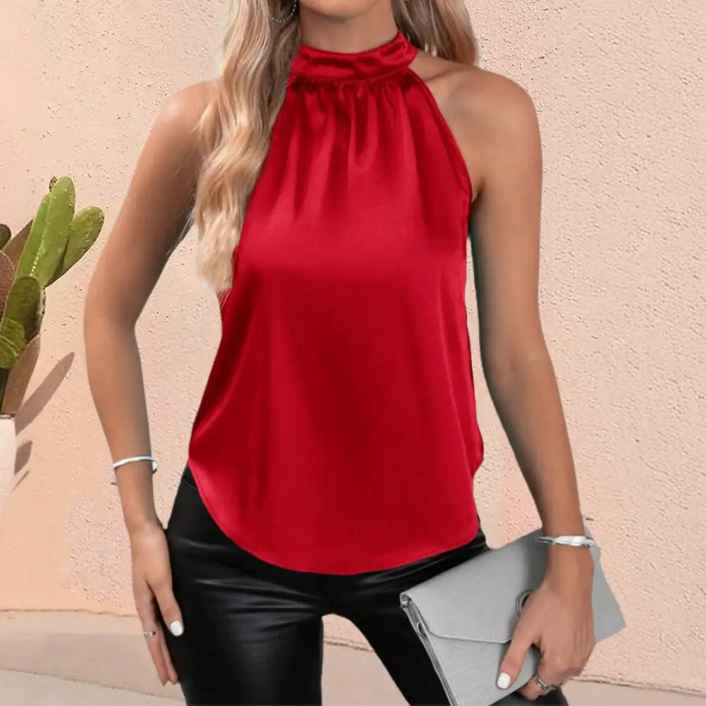 Women Satin Top Elegant Satin Halter Top Off Shoulder Sleeveless Tank Women\'s Loose Fit Vest Stylish Summer Wear for Daily