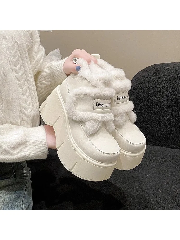 

Lolita Girls' Thick Soled Height Increasing Boots Women In Winter 2025 New White Furry Snow Boots With Plush Warm Cotton Shoes