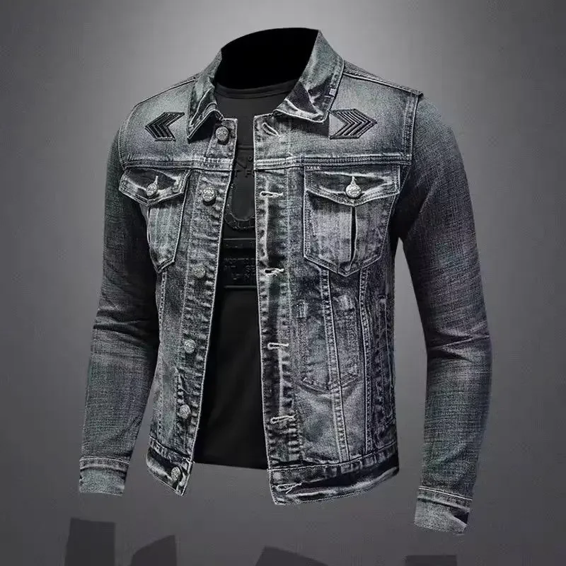 

Men's Vintage Denim Jacket High Street Trend Loose Street Riding Biker Clothing Handsome Casual Buttoned Lapel Men's Clothing