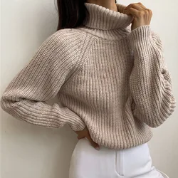 Turtleneck Women Sweater Women Khaki Long Sleeve Pullover 2020 Autumn Winter Casual Pink Jumper Loose Sweaters Oversized