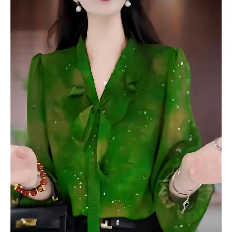 

Женская рубашка с вырезом-стримером, 2025 г., свободный и модный возрастной топ