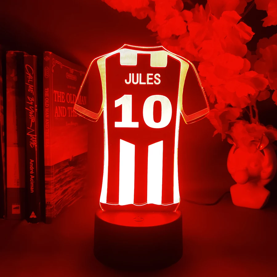 Camisa de futball personalizada led luzes 3d nome personalizado lâmpada noturna de futebol crianças quarto decoração de mesa presentes de natal para