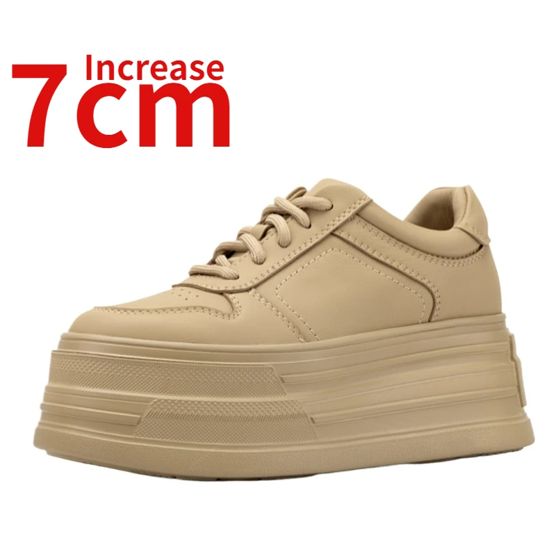 

Thick Soled Board Shoes for Women's Increase 7cm Early Autumn New Genuine Leathe Comfortable Breathable Sports and Leisure Shoes